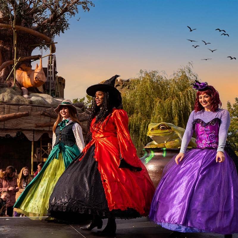 Performers on stage for Gardaland Magic Halloween seasonal celebration at Garland Resort