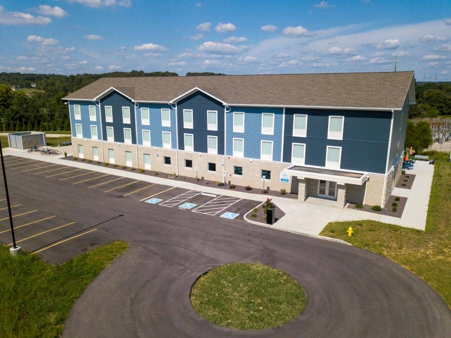 Exterior image of the Compass Commons housing complex near Indiana's Holiday World & Splashin' Safari