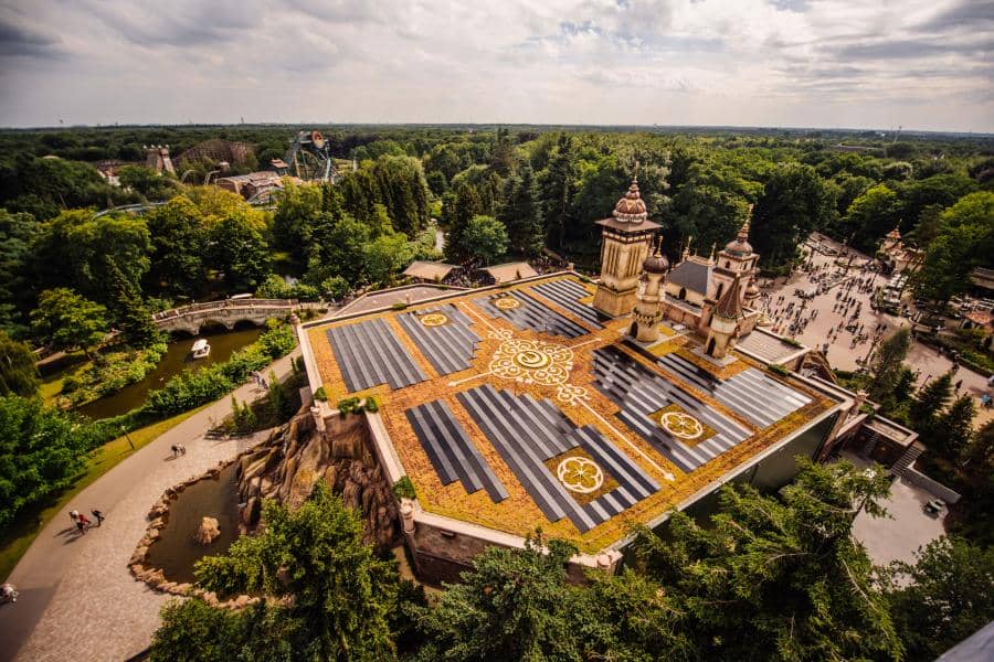 Solar panels atop Symbolica at Efteling theme park in the Netherlands