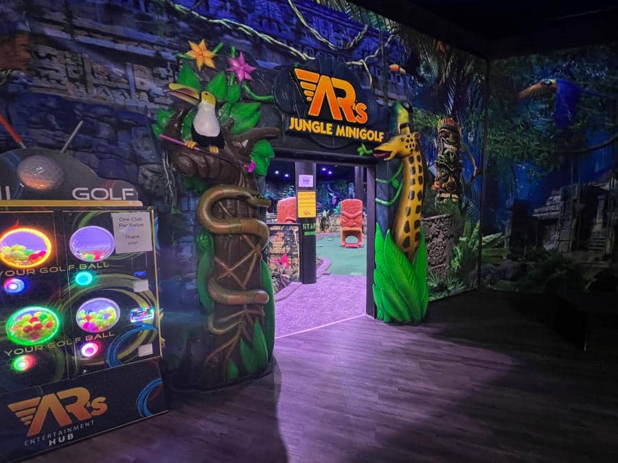 Entrance to mini golf section inside AR's Entertainment Hub in San Antonio