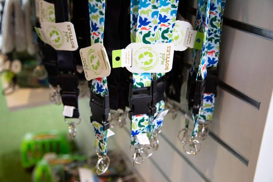 Lanyards made of recycled bottles at the Korkeasaari Zoo in Helinksi, Finland