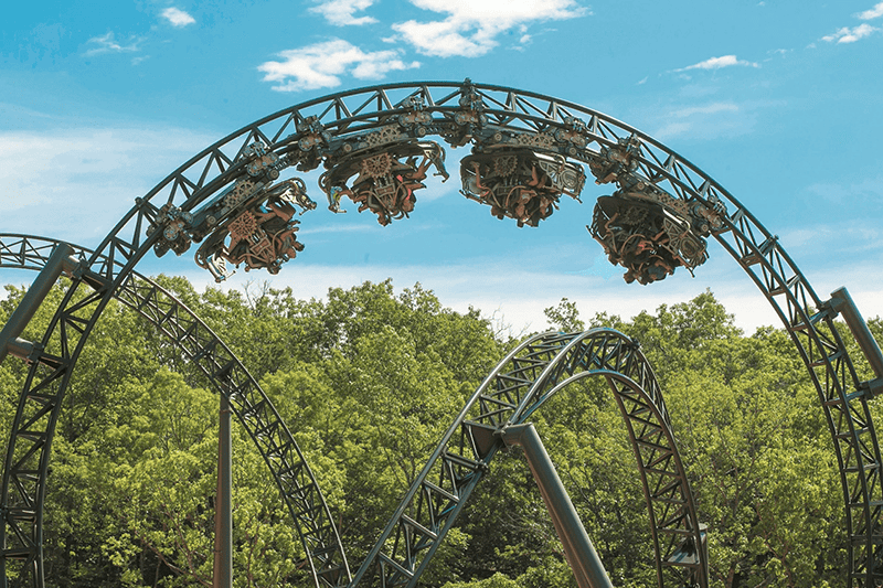 Guests enjoy Silver Dollar City's newest coaster, Time Traveler, when the park reopened for 2021 