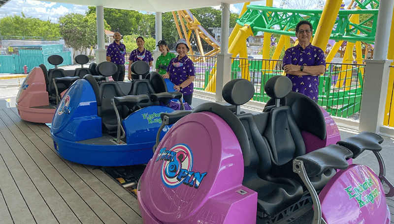 Mario Mamon and the Top Spin coaster at Enchanted Kingdom 