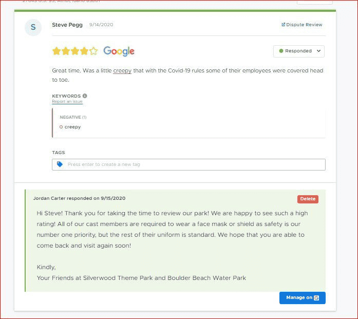 Silverwood Google Response (Credit: Silverwood)