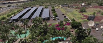 Solar panels at Wet 'n' Wild Hawaii lazy river foreground