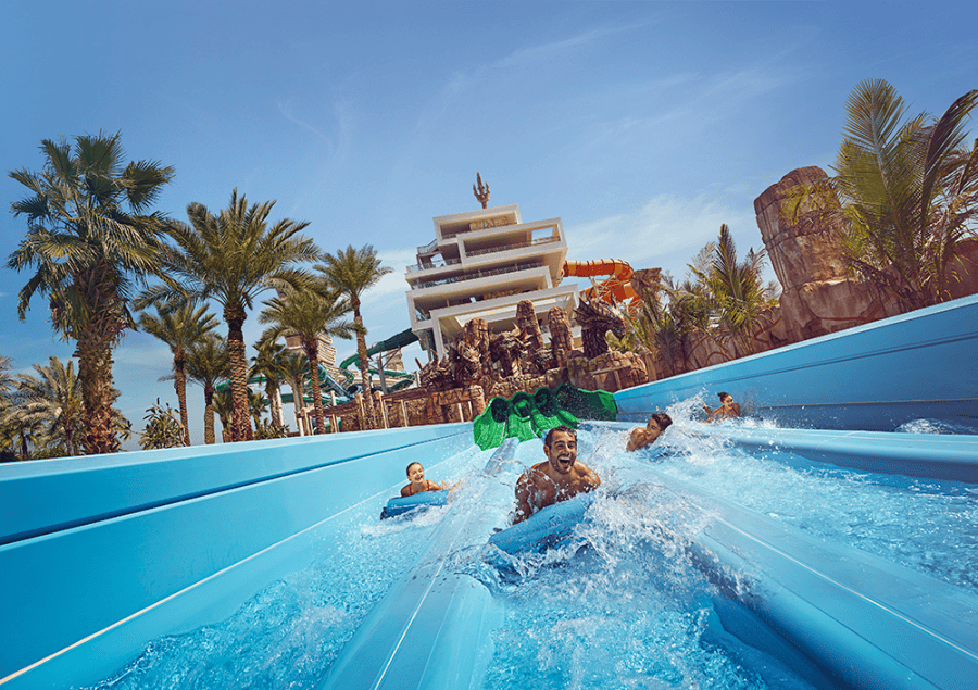 Guests slid on Trident Tower HydraRacer 