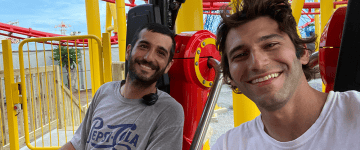 Vourderis Brothers on new roller coaster at Deno's Wonder Wheel Park 