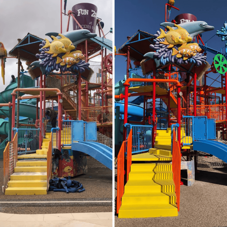 before and after picture of rainfortress Rhodes Ranch credit WhiteWater